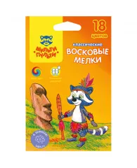 Мелки восковые Мульти-Пульти "Енот на острове Пасхи", 18цв., круглые, картон, европодвес