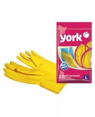 Перчатки резиновые York, суперплотные, с х/б напылением, р. L, желтые, пакет с европод.