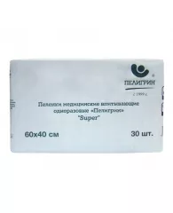 Пеленки впитывающие Пелигрин 60х40см, Super, 30шт/уп (М60х40/30S)