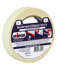 Лента клейкая 25ммх50м Unibob бумажная (крепп-лента)