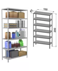 Стеллаж Практик стойка MS Strong 2000*1000*400мм, 6 полок MS Standart, серый