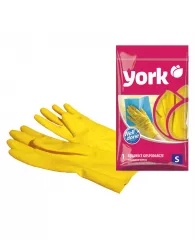 Перчатки резиновые York, суперплотные, с х/б напылением, р. S, желтые с европодвесом