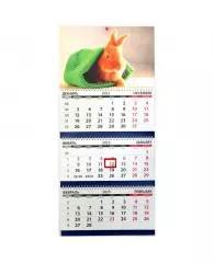 Календарь квартальный 3 бл. на 3 гр. на подложке Грейт Принт "Трио" - Год кролика в шапке, с