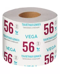 Бумага туалетная Vega, 1-слойная, 56 м/рул., на втулке, с перф., серая