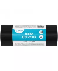 Мешки для мусора 180л Vega ПВД, 80*106см, 25мкм, 20шт., черные, в рулоне