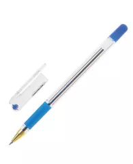 Ручка шариковая масляная с грипом MUNHWA "MC Gold", СИНЯЯ, корпус прозрачный, узел 0,5 мм, линия пис