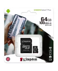 Карта памяти Kingston MicroSDHC 64GB UHS-I U1 Canvas Select Plus, Class 10 скорость чтения 100Мб/сек