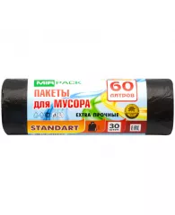 Мешки для мусора 60л Mirpack "Standart" ПНД, 60*70см, 6мкм, 30шт., черные, в рулоне