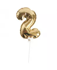 Воздушный шар,  самодув, 18см Поиск "Цифра 2", фольгированный, золотой
