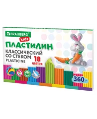 Пластилин классический BRAUBERG KIDS, 18 цветов, 360 г, со стеком, 106510