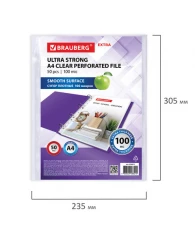 Папки-файлы перфорированные А4 BRAUBERG "EXTRA 1000", КОМПЛЕКТ 50 шт., гладкие, ПЛОТНЫЕ, 100 мкм, 22
