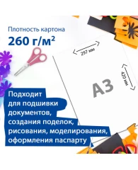 Картон для подшивки документов БОЛЬШОГО ФОРМАТА, А3 немелованный, 100 л., 260 г/м2, BRAUBERG, 297х42