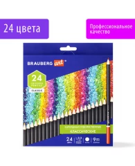 Карандаши художественные цветные BRAUBERG ART CLASSIC, 24 цвета, МЯГКИЙ грифель 3,3 мм, 181537