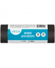 Мешки для мусора 30л Vega ПНД, 48*55см, 5мкм, 20шт., черные, в рулоне