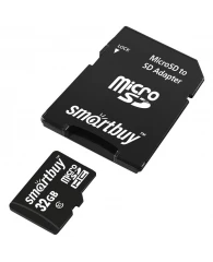 Карта памяти SmartBuy MicroSDHC 32GB, Class 10, скорость чтения 30Мб/сек (с адаптером SD)