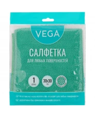 Салфетка для уборки Vega, микрофибра, 30*30см, 1шт., европодвес