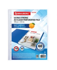 Папки-файлы перфорированные А4 BRAUBERG "МАТОВЫЕ EXTRA 600", КОМПЛЕКТ 100 шт., ПЛОТНЫЕ, 60 мкм, 2296