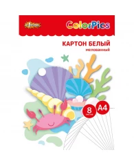 Картон белый №1School 8л,А4 мелованный ColorPics в папке