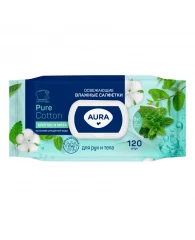 Салфетки влажные освежающие AURA big-pack с крышкой 120шт/уп