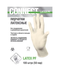 Перчатки смотровые латексные CONNECT, 50 пар (100 штук), размер S (малые), -