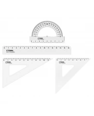 Набор чертежный СТАММ, размер S (линейка 16см, 2 треугольника, транспортир), прозрачный, бесцветный,