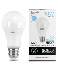 Лампа светодиодная GAUSS, 10(75)Вт, цоколь Е27, груша, холодный белый, 25000 ч, LED A60-10W-6500-E27