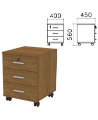 Тумба подкатная "Канц", 400х450х560 мм, 3 ящика, замок, цвет орех пирамидальный, ТК29.9