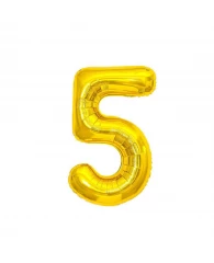 Воздушный шар, 40", MESHU,  цифра 5, золотой, фольгированный