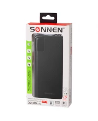 Аккумулятор внешний 20000 mAh SONNEN POWERBANK Q60P БЫСТРАЯ ЗАРЯДКА, 2USB, литий-полимерный, 263033