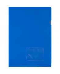 Папка-уголок с карманом для визиток Attache A4 пластиковая 180 мкм синяя (20 штук в упаковке)