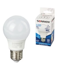 Лампа светодиодная SONNEN, 7 (60) Вт, цоколь Е27, груша, нейтральный белый свет, 30000 ч, LED