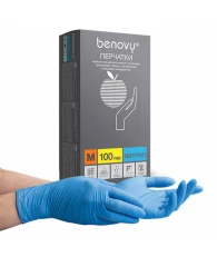 Перчатки нитриловые смотровые 100 пар (200шт), размер M(средний), BENOVY Nitrile Chlorinated