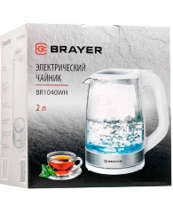 Чайник электрический BRAYER BR1040WH 2220Вт, 2 л, стекл., белый