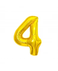 Воздушный шар, 40", MESHU,  цифра 4, золотой, фольгированный