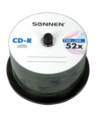 Диски CD-R SONNEN 700Mb 52x Cake Box (упаковка на шпиле) КОМПЛЕКТ 50шт, 512570