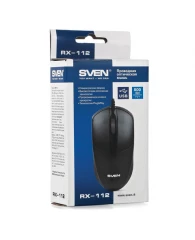 Мышь проводная SVEN RX-112, USB, 2 кнопки+1 колесо-кнопка, оптическая, черная, SV-03200112UB