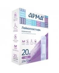 Перевяз. ср-ва Лейкопластырь,19х72мм полимер. прозрачный,20 шт/уп,АРМА