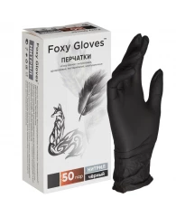 Перчатки нитрил., н/с, н/о,4г./шт,черн.FOXY-GLOVES M 50 пар/уп ШК...